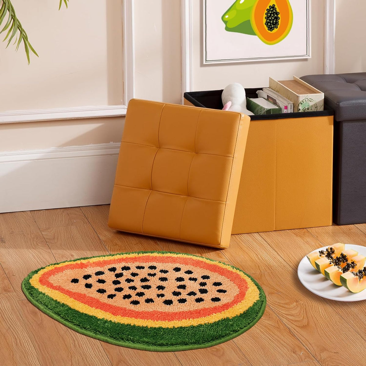FROZZUR Bath Mat Papaya Non Slip Cute Fun for Bathroom Fruit Bath Mat Luxury Absorbent Shower Rug Washable