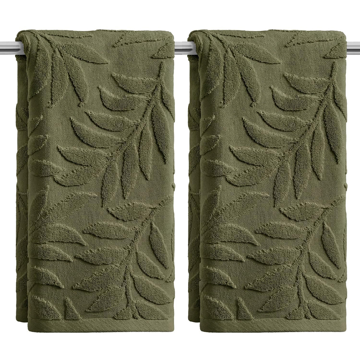 Artoid Mode 2 Pcs Caramel 3D Leaves Jacquard Hand Towels for Bathroom, 100% Cotton Soft Absorbent Bathroom Decor Towels, 13.7 x 29.5 Inch