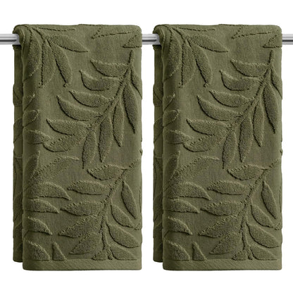 Artoid Mode 2 Pcs Caramel 3D Leaves Jacquard Hand Towels for Bathroom, 100% Cotton Soft Absorbent Bathroom Decor Towels, 13.7 x 29.5 Inch