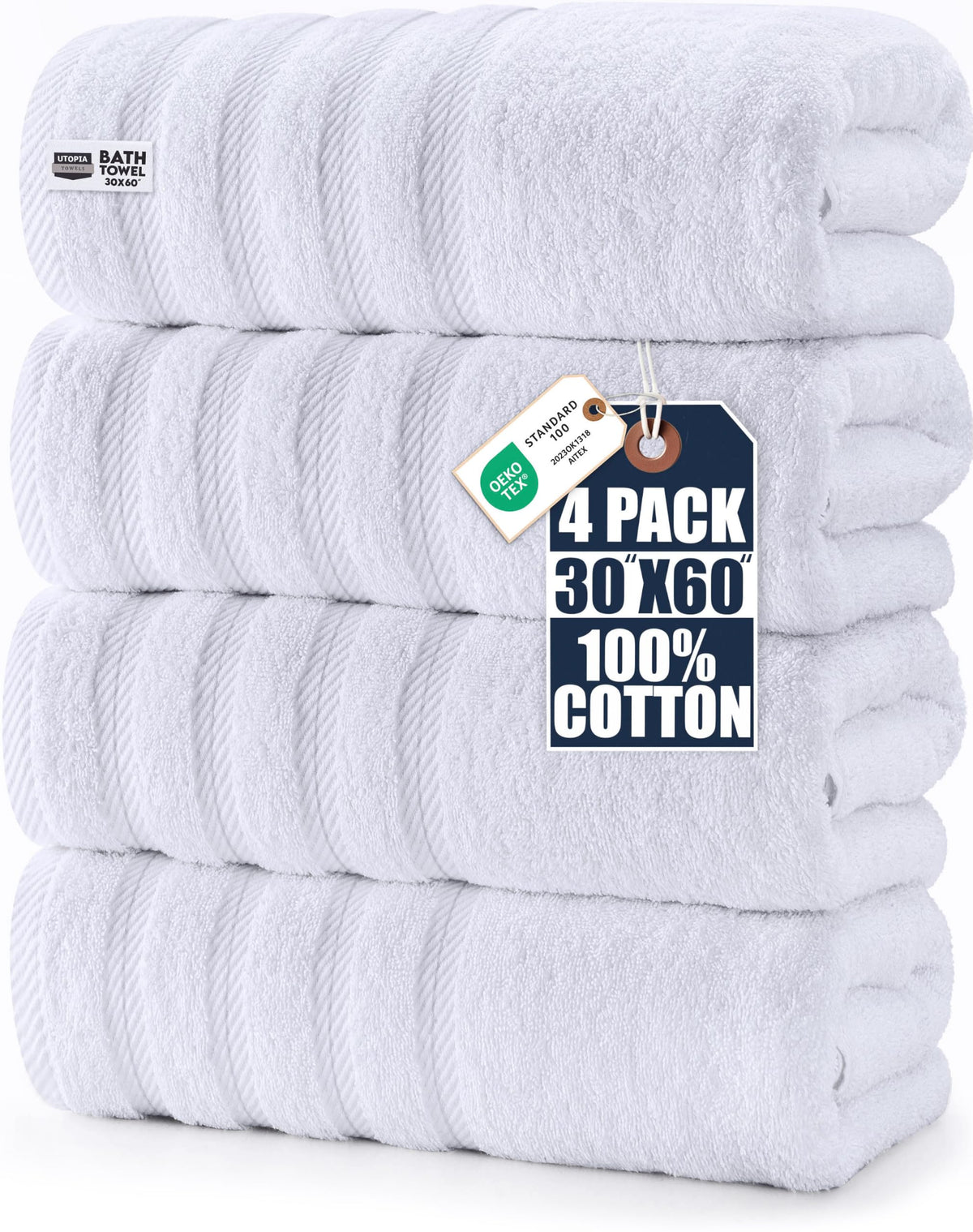 Utopia Towels 4 Pack XL Bath Towels, 30x60 in, Cotton, Grey