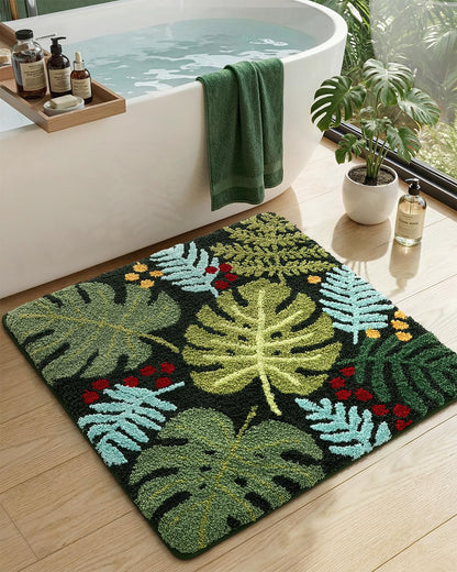 DEXI Floral Bathroom Rugs Non Slip Washable, Square Bath Mat 24x24, Beige
