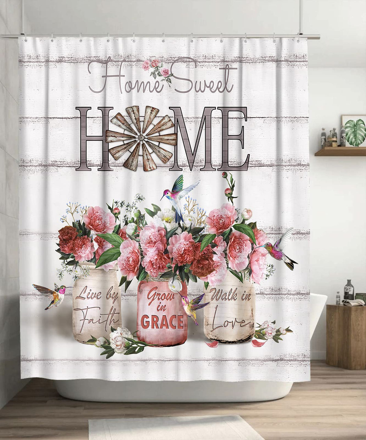 Tijuboni Farmhouse Shower Curtain Cotton Flowers Shower Curtains for Neutral Country Bathroom Decor Rustic Shower Curtain Set Waterproof Polyester Fabric 60 x 72 Inch