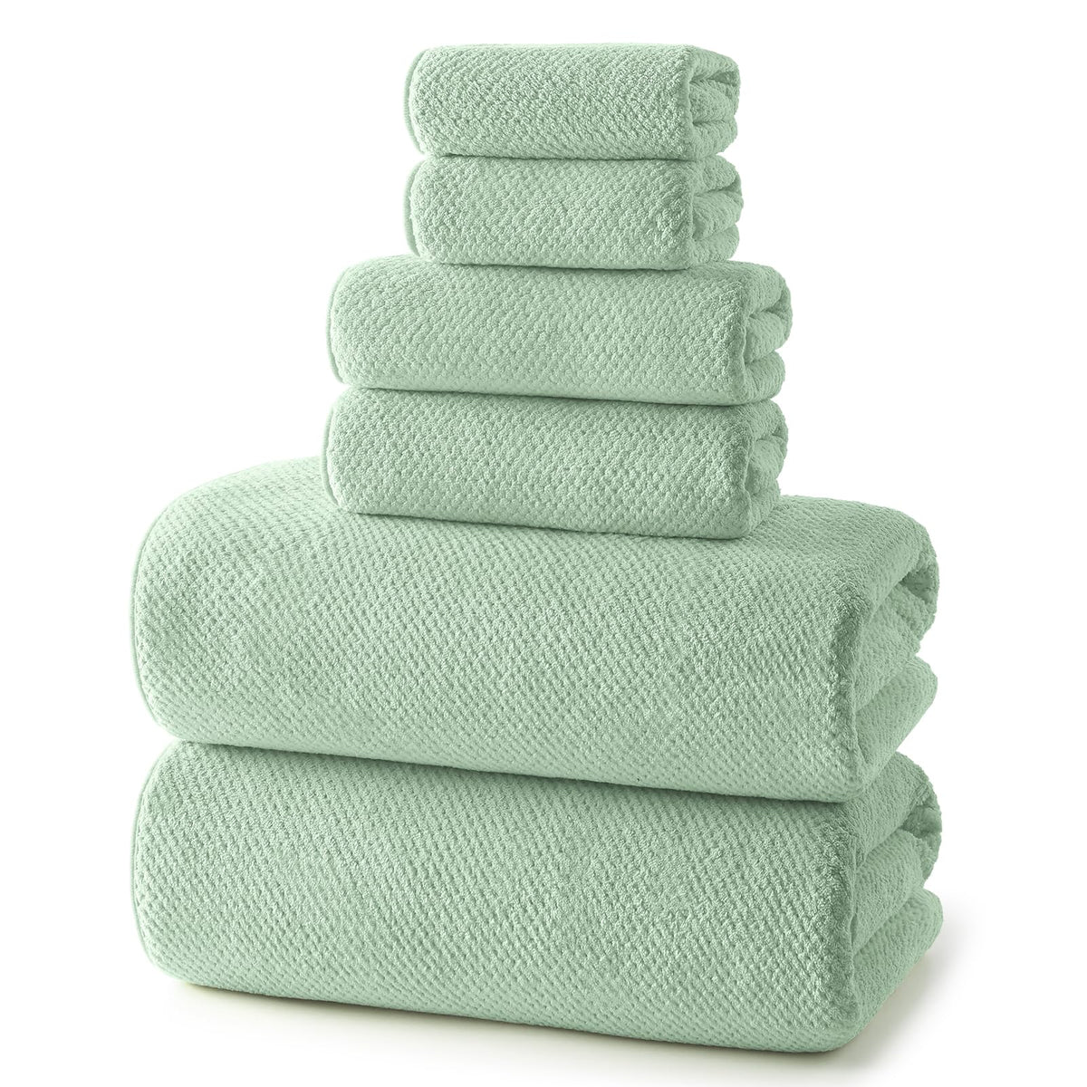 REDKISS 6-Piece Bath Towel Set - 2 Washcloths, 2 Hand Towels, 2 Bath Towels | Ultra-Fiber Coral Fleece, Super Absorbent, No Lint & No Fading | Perfect for Bathroom, Spa, Gym | Family -Olive Green
