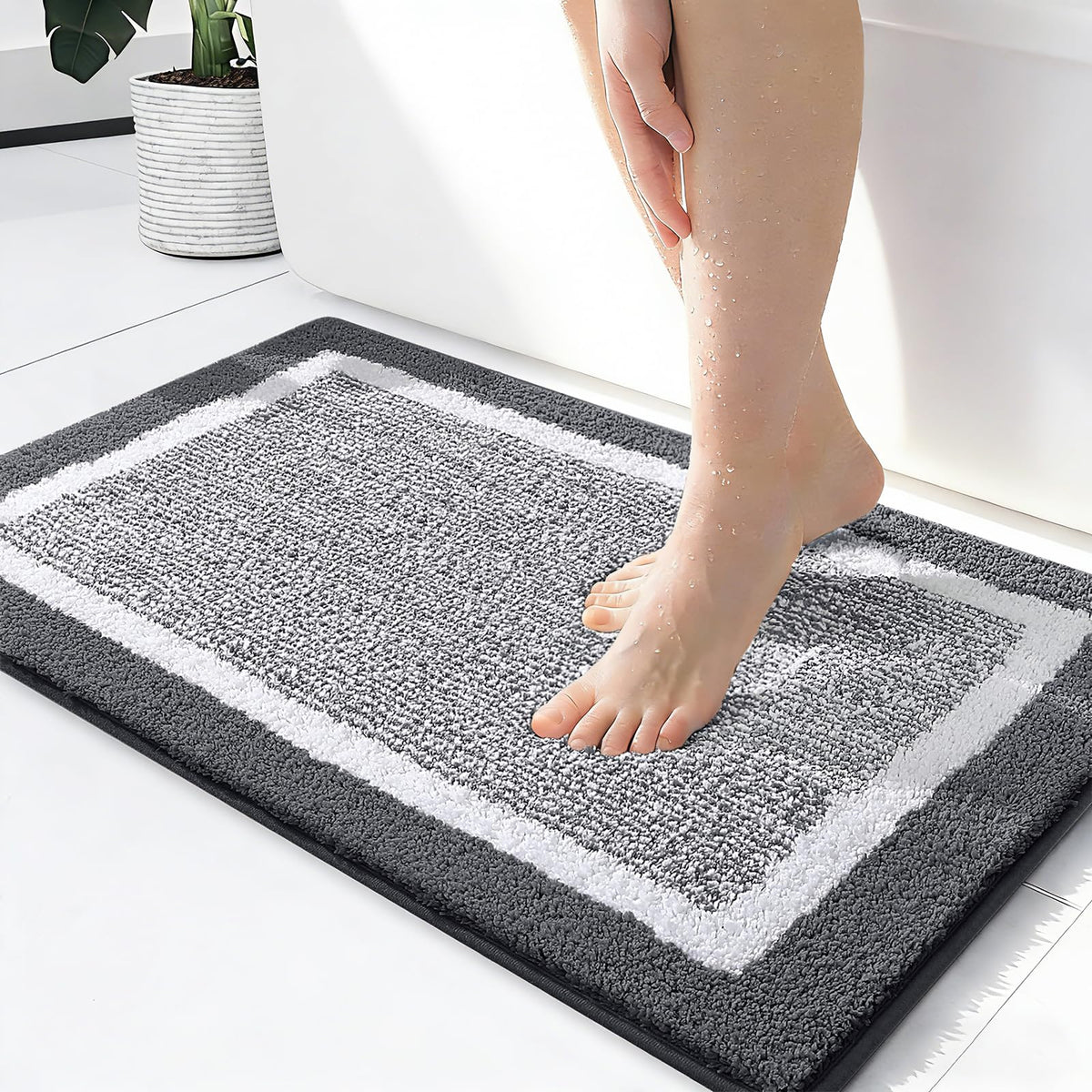 OLANLY Small Bathroom Rugs 24x16, Soft Absorbent Microfiber Bath Rugs, Grey