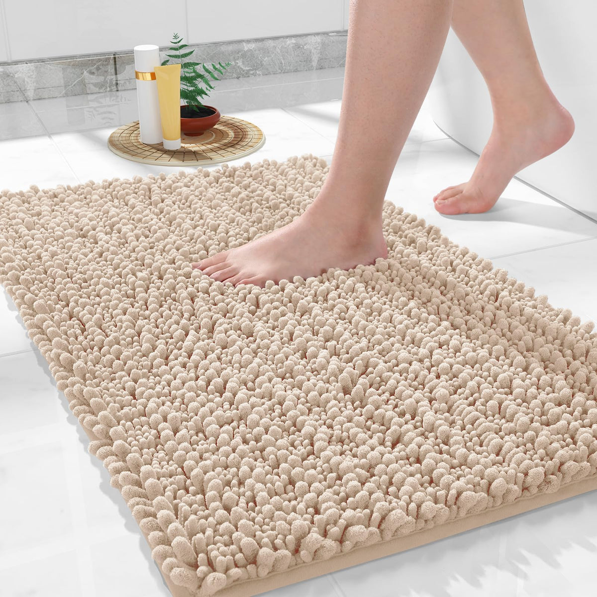 Yimobra Bathroom Rugs Non Slip Washable 32x20 Inch - Ultra Soft Absorbent Chenille Bath Mat, Quick Dry Shaggy Floor Carpet for Tub Shower, Gray Home Decor Accessories