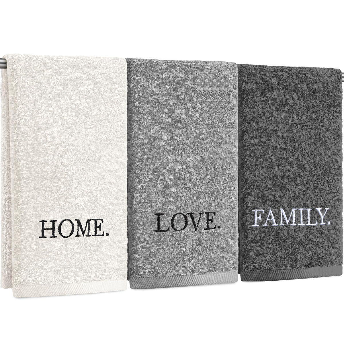 FuWeave 3 Pcs Black and White Hand Towels for Bathroom Home Love Family