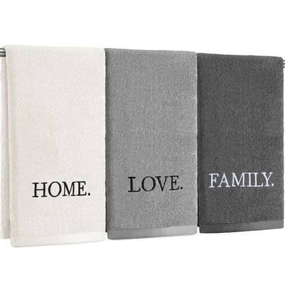 FuWeave 3 Pcs Black and White Hand Towels for Bathroom Home Love Family