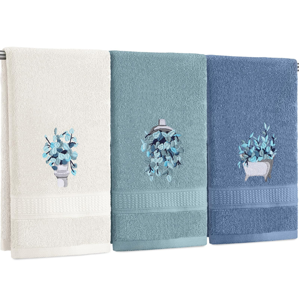 FuWeave 3 Pcs Eucalyptus Leaves Hand Towels for Bathroom Kitchen Decor