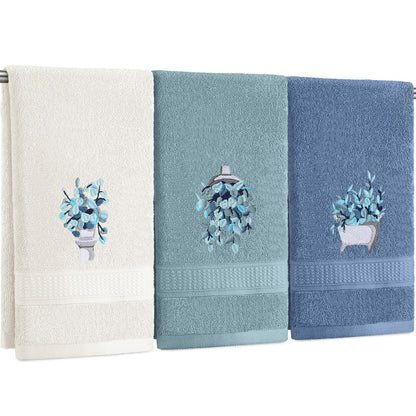 FuWeave 3 Pcs Eucalyptus Leaves Hand Towels for Bathroom Kitchen Decor