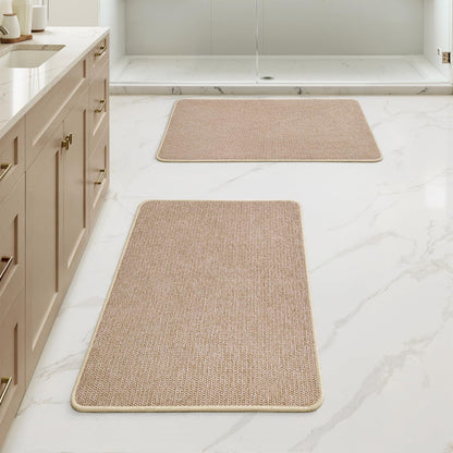 MIULEE Bathroom Rugs Set 2 Pieces, Thin Bath Mats Beige 17"x27"+20"x32"