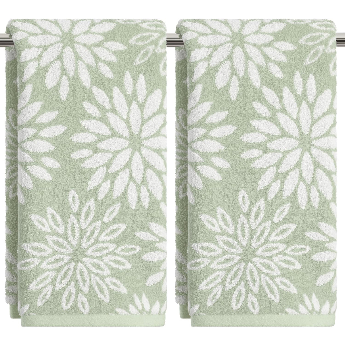Artoid Mode 2 Pcs Beige Olive Green Dahlia Floral Jacquard Hand Towels for Bathroom, Cotton Soft Absorbent Bathroom Decor Towels, 13.7 x 29.5 Inch