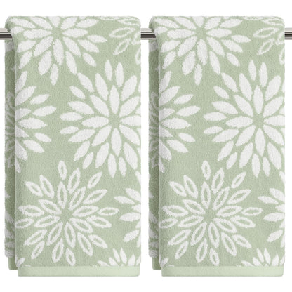 Artoid Mode 2 Pcs Beige Olive Green Dahlia Floral Jacquard Hand Towels for Bathroom, Cotton Soft Absorbent Bathroom Decor Towels, 13.7 x 29.5 Inch