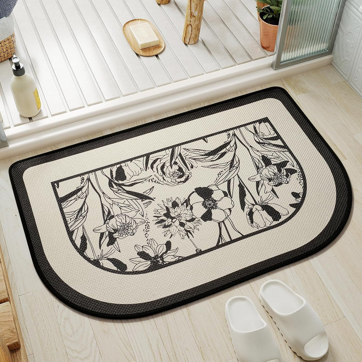 YDKGL Half Circle Bath Mat, Non Slip Thin Bathroom Rugs, Brown 16x24