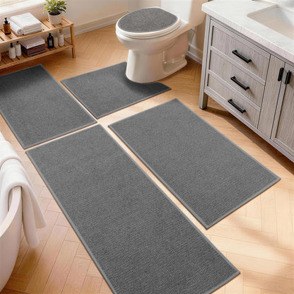 YIHOUSE Gray Bathroom Rugs Sets 3 Piece, Quick Dry Thin Bath Mat with Toilet Rug, Non Slip Absorbent Machine Washable, Bath Runner Rugs for Bathtub Sink Home Decor