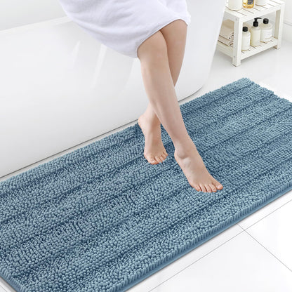 Grandaily Chenille Striped Bathroom Rugs 36x24, Extra Thick and Absorbent Bath Mats, Non-Slip Soft Plush Shaggy Shower Carpet, Machine Wash Dry, Bath Rug for Bathroom, (Large, Light Grey)