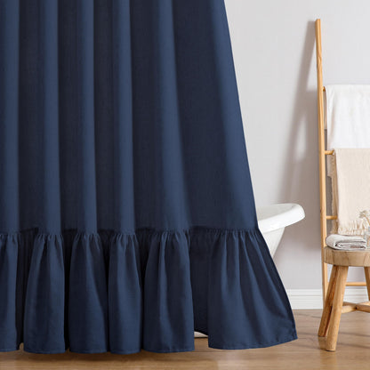 QiyI Boho Ruffle Shower Curtain, Linen Blend Fabric, Natural, 72 x 72