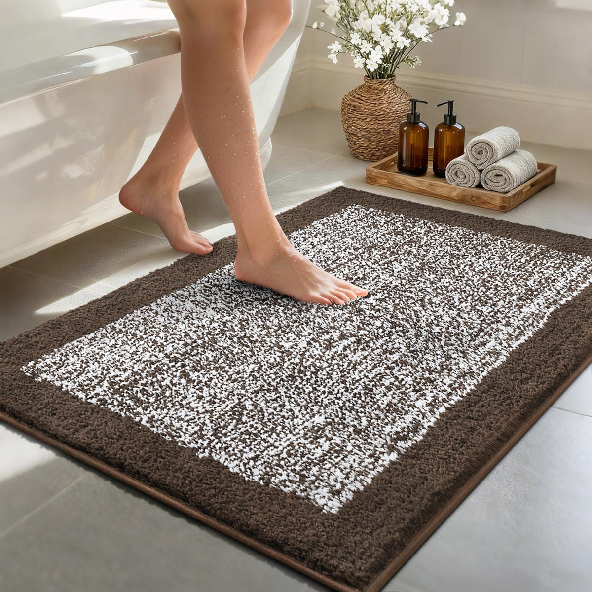Long 2x4 Ft (48''x24'') Bathroom Rugs, Non Slip Washable Bath Mat Grey
