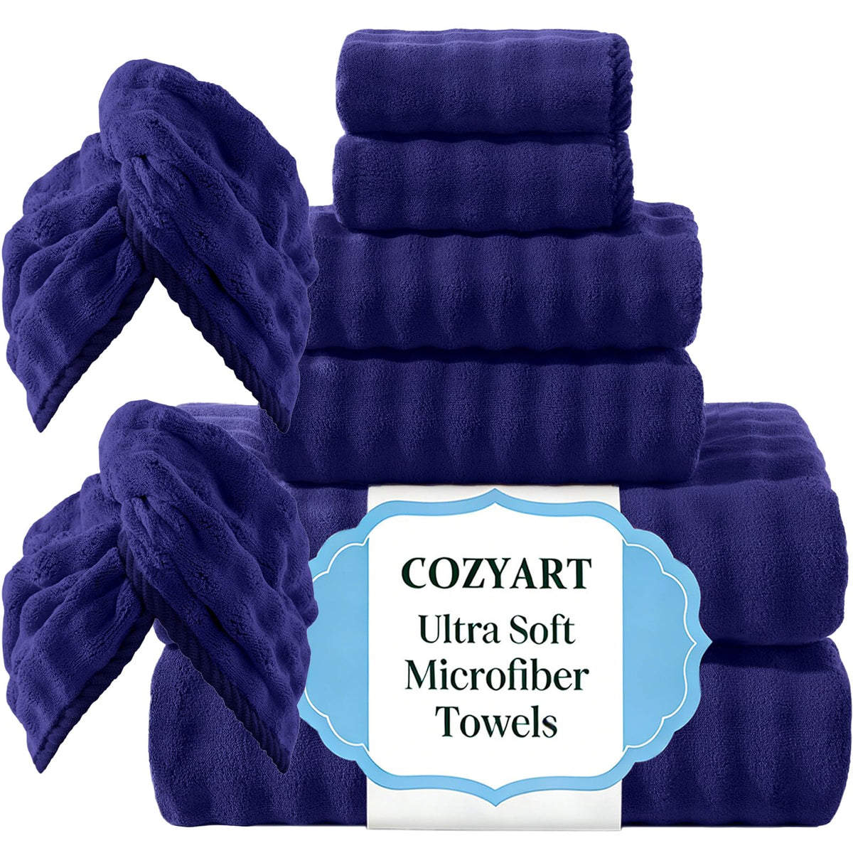 COZYART Lint Free 8 Pcs Bathroom Towels Set Ultra Soft Microfiber Orange
