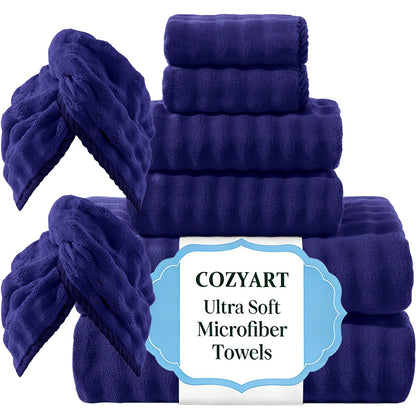 COZYART Lint Free 8 Pcs Bathroom Towels Set Ultra Soft Microfiber Orange