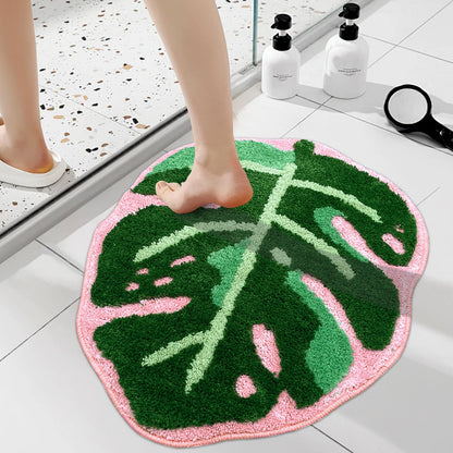 Large Monstera Bath Mat 31.5"X25",Cute Leaf Bathroom Rug,Non Slip Bath Mat