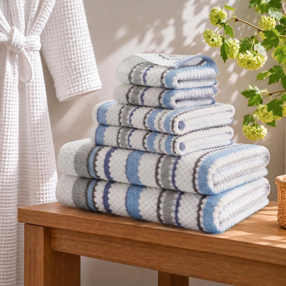 Madison Park Sutton Stripe 6 Piece Cotton Bath Towel Set, Neutral