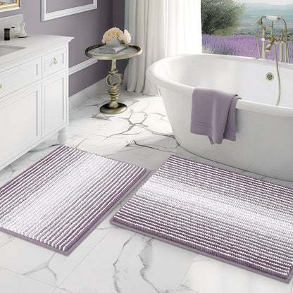 BSICPRO Bathroom Rugs Sets 2 Piece, Non Slip Striped Bath Mats, Fog Blue