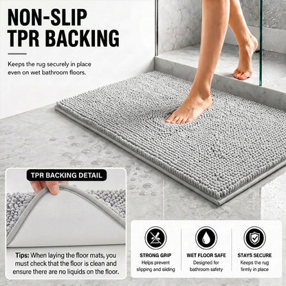 Bathroom Rugs Sets 2 Piece,Super Absorbent Soft,Thick,Machine Washable Chenille Bath Mat,Non Slip Toilet Floor Rug,Bath Mats for Bathroom,20x32 Plus 20x20 U Shape,Light Grey