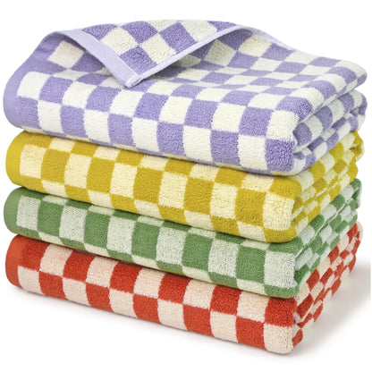 Jacquotha Black and White Checkered Cotton Bath Towels Set of 2