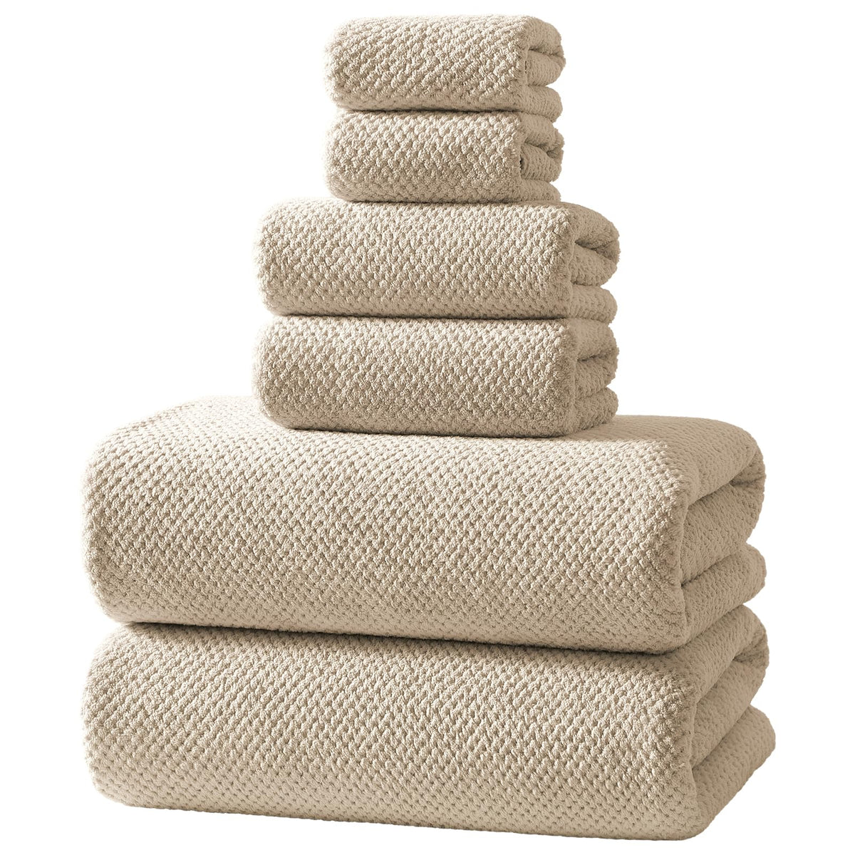 REDKISS 6-Piece Bath Towel Set - 2 Washcloths, 2 Hand Towels, 2 Bath Towels | Ultra-Fiber Coral Fleece, Super Absorbent, No Lint & No Fading | Perfect for Bathroom, Spa, Gym | Family & Adults-Camel