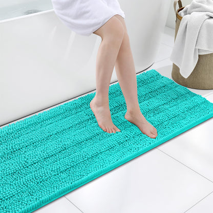 Grandaily Chenille Striped Bathroom Rugs 36x24, Extra Thick and Absorbent Bath Mats, Non-Slip Soft Plush Shaggy Shower Carpet, Machine Wash Dry, Bath Rug for Bathroom, (Large, Light Grey)