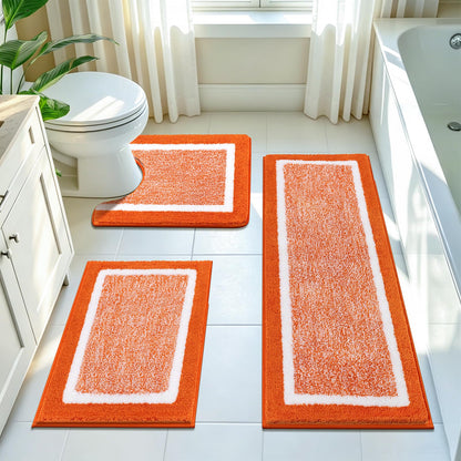 Pauwer Bathroom Rugs 3 Piece Set, Non Slip Washable Bath Mat, Dark Grey
