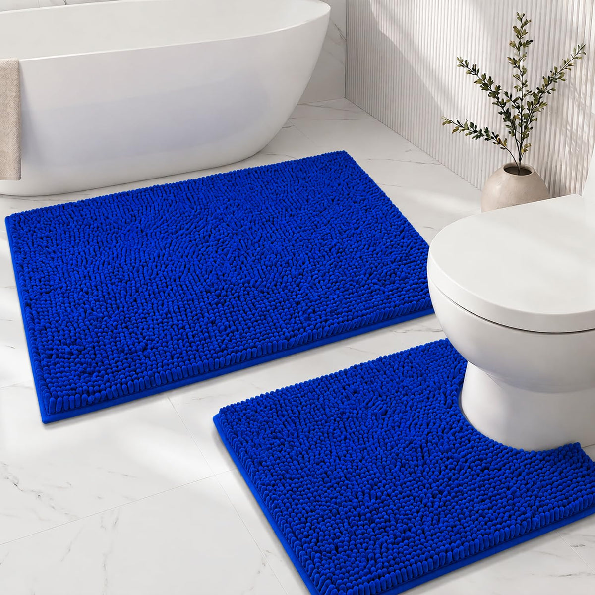 Bathroom Rugs Sets 2 Piece,Super Absorbent Soft,Thick,Machine Washable Chenille Bath Mat,Non Slip Toilet Floor Rug,Bath Mats for Bathroom,20x32 Plus 20x20 U Shape,Light Grey