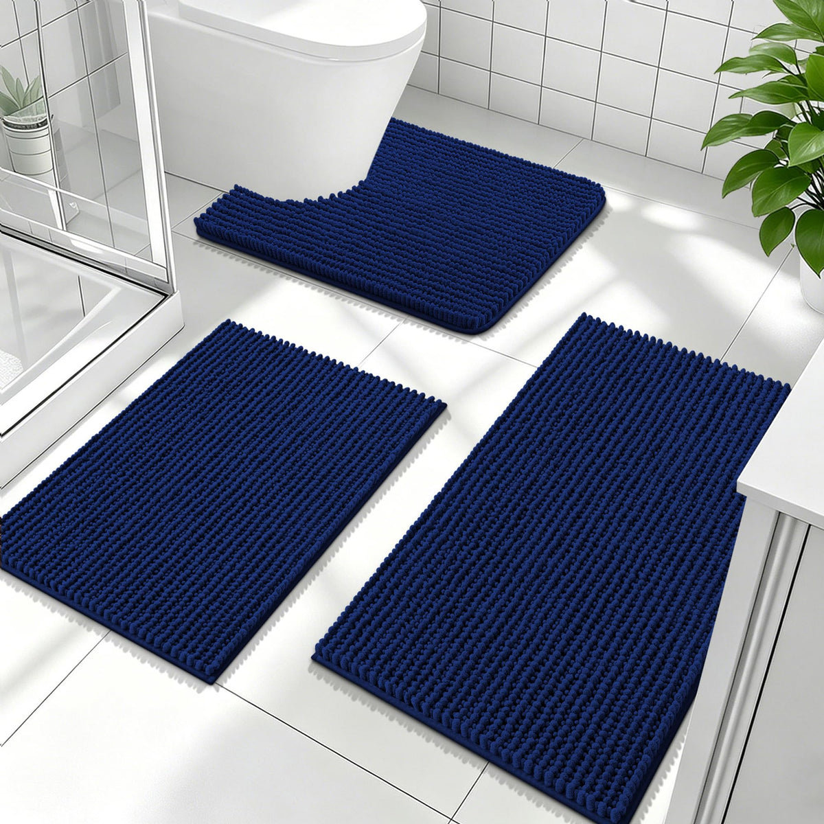 OLANLY Bathroom Rugs Sets 3 Piece, Super Soft Absorbent Chenille Bath Mats and U-Shaped Toilet Rug, Quick Dry, Home Decor, Bath Mat Set for Bathroom (24"x16"+24"x20"+30"x20", Grey)