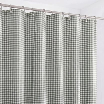HunnmingRe Ruffle Hem Gingham Shower Curtain Sage Green