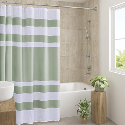 Madison Park Arbor Waffle Shower Curtain for Bathroom, 72 x 72, Beige