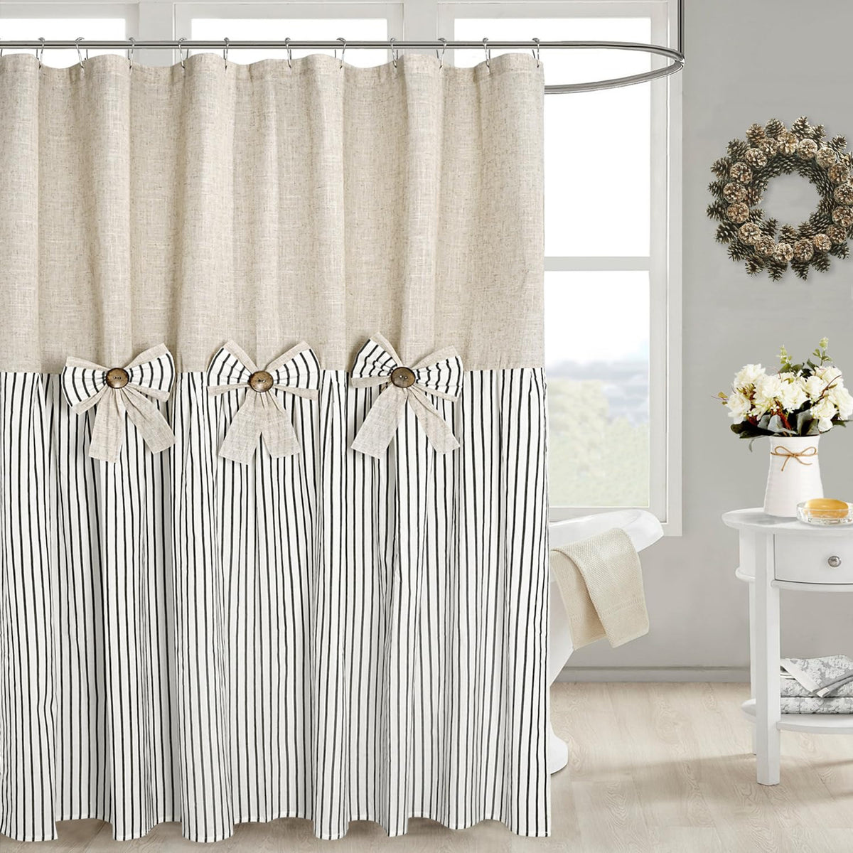 DOSLY IDÉES Farmhouse Black Shower Curtain, 72x72 inch