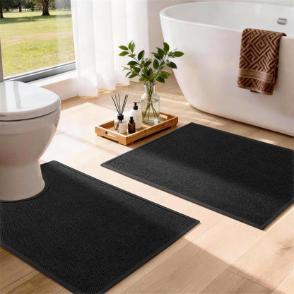 YIHOUSE Gray Bathroom Rugs Sets 3 Piece, Quick Dry Thin Bath Mat with Toilet Rug, Non Slip Absorbent Machine Washable, Bath Runner Rugs for Bathtub Sink Home Decor