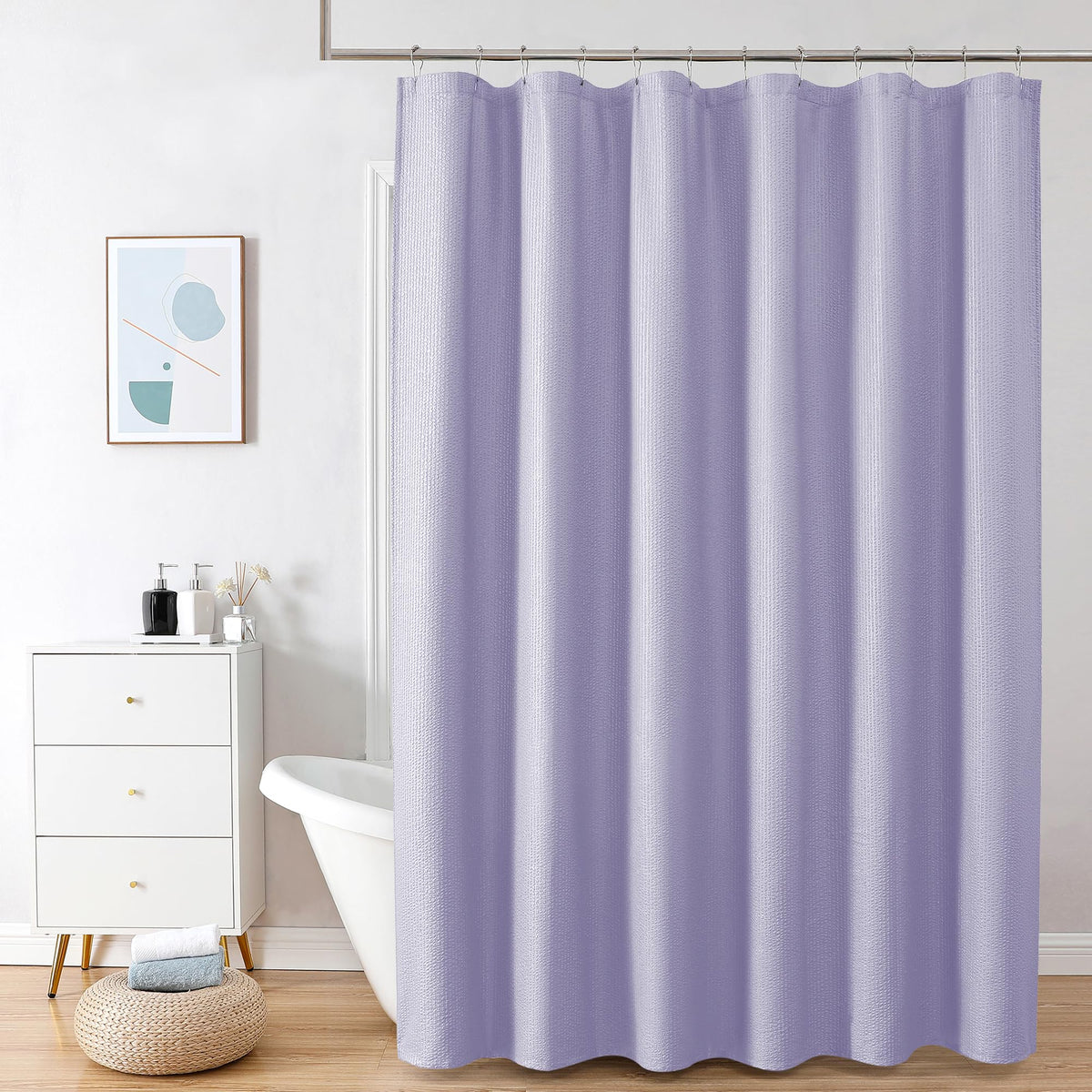 OVZME Berry Cute Shower Curtain, Embossed Textured Fabric Shower Curtain for Bathroom - Soft Cloth & Hotel Spa Luxury, Water Repellent, Machine Washable Shower Curtain, 72X72, Glacier Blue