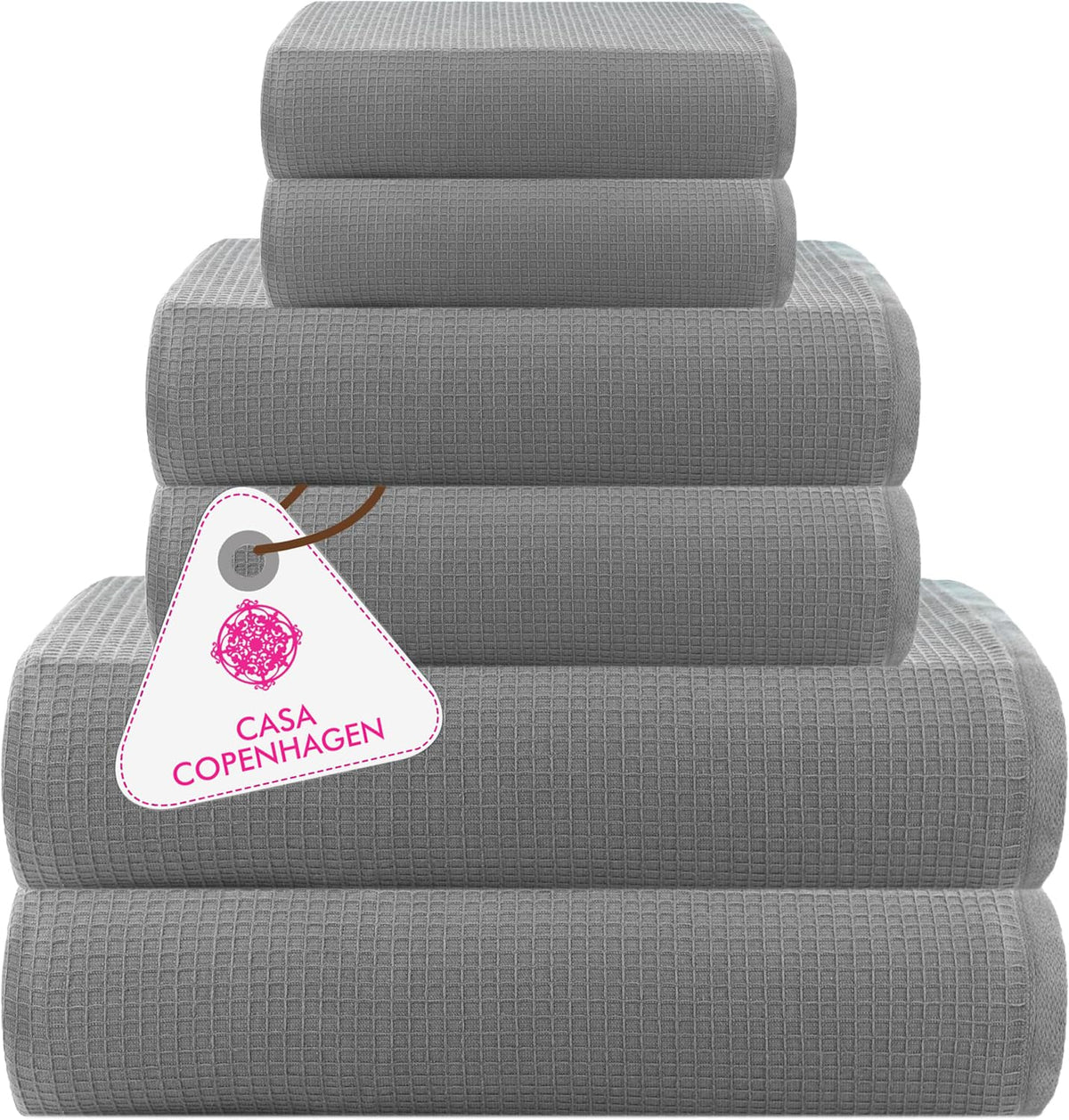 CASA COPENHAGEN Solitaire 6 Pieces Towel Set- Midnight Black, 600 GSM 2 Bath Towel 2 Hand Towel 2 Washcloth, Designed in Denmark Made of Soft Egyptian Cotton for Bathroom, Kitchen & Shower