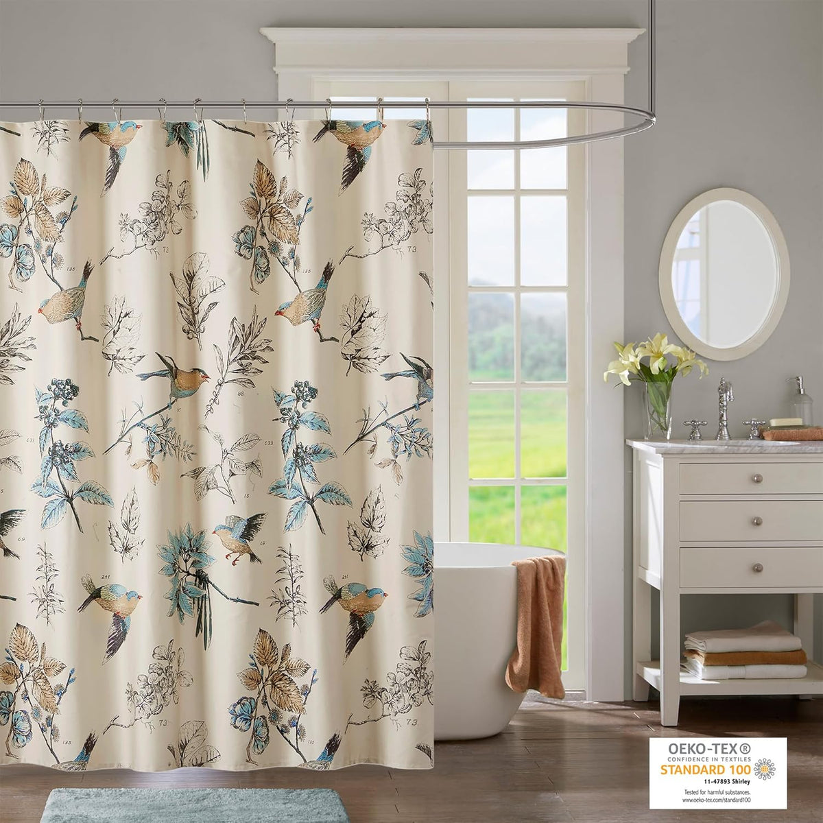 Madison Park Farmhouse Cotton Shower Curtain, 72"x72", Khaki