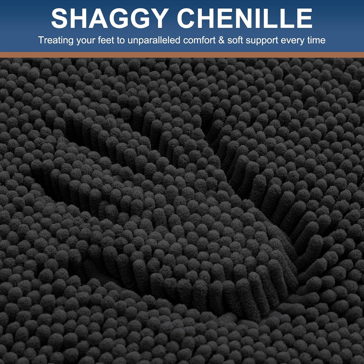 Smiry Chenille Bathroom Rugs Sets 2 Piece (30x20+24x16, Black)