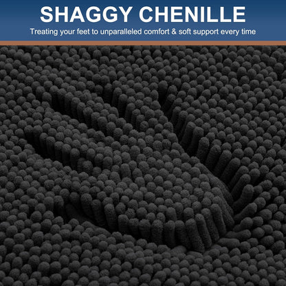 Smiry Chenille Bathroom Rugs Sets 2 Piece (30x20+24x16, Black)