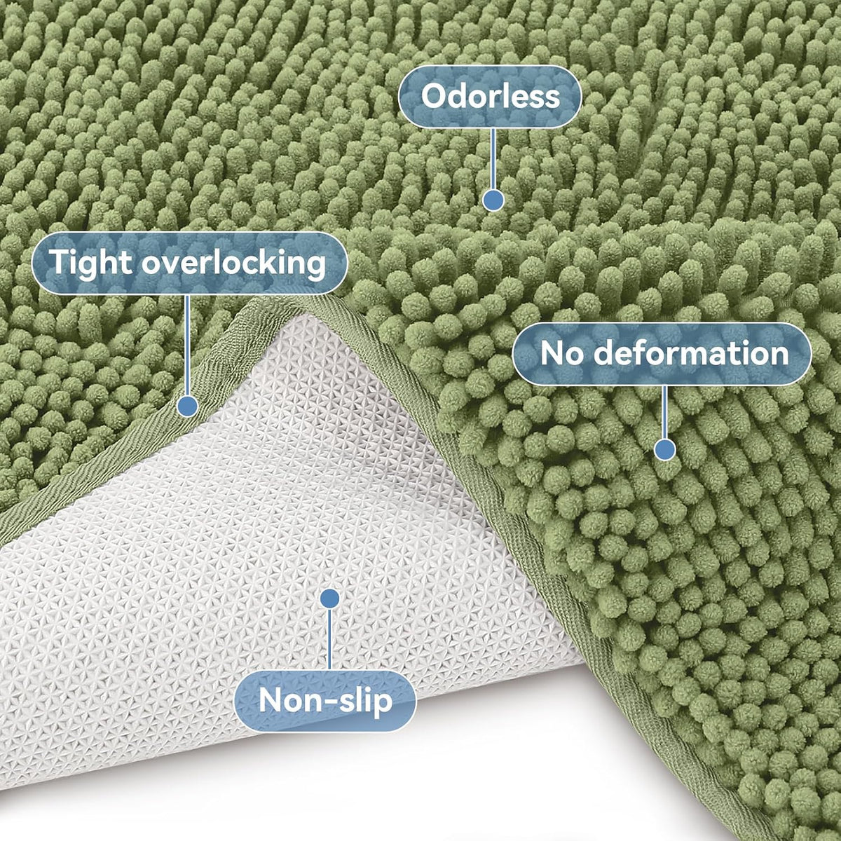 Bcoimo Bath Rug Mat,Sage Chenille High Absorbent Long Bathroom Runner Rugs