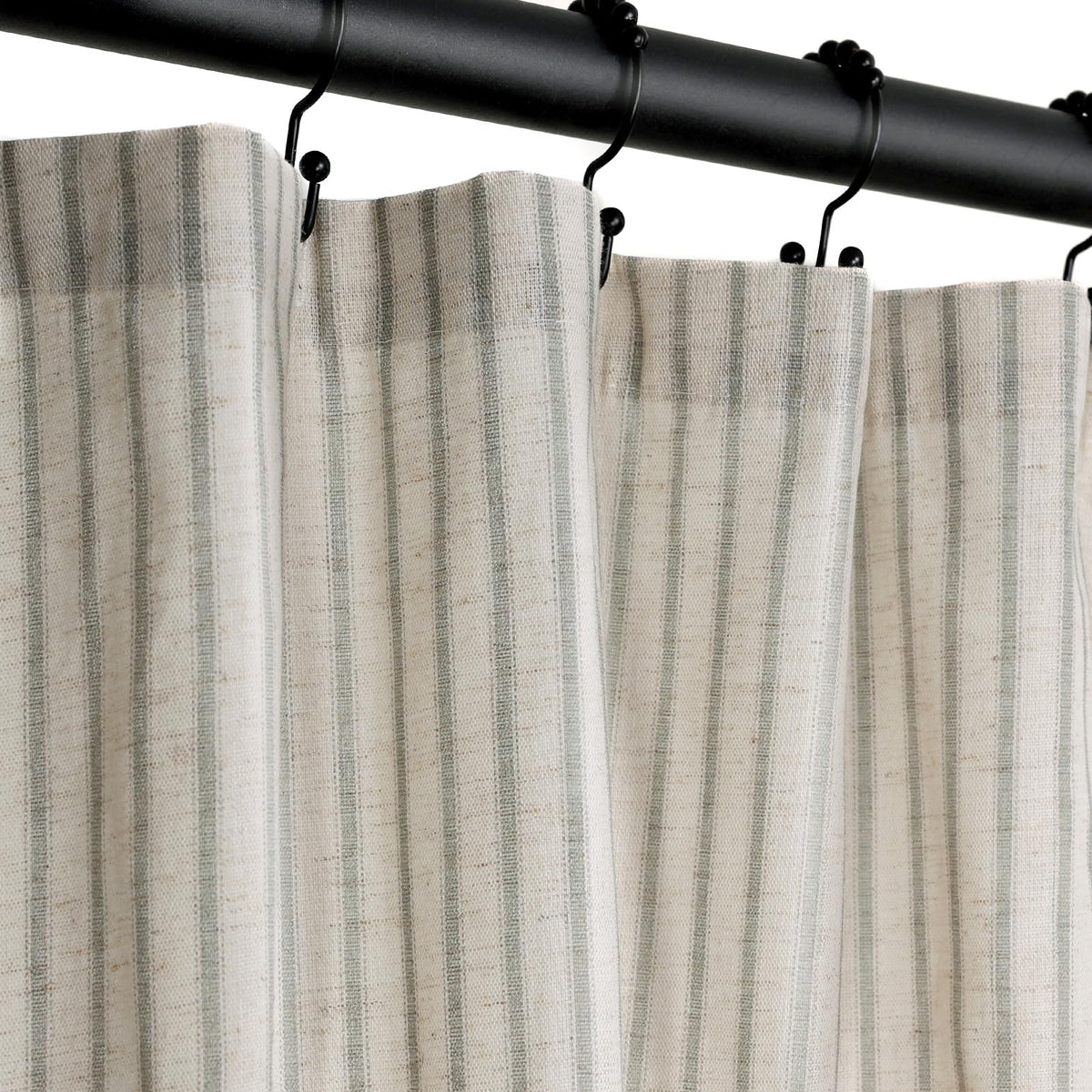 Farmhouse Striped Shower Curtain - 72x72 Inches, Linen Blend Fabric, Breathable & Machine Washable, Rustic Black for Bathroom Decor (Hooks/Liner Not Included)