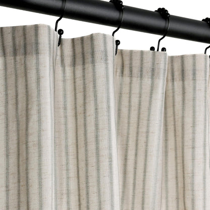 Farmhouse Striped Shower Curtain - 72x72 Inches, Linen Blend Fabric, Breathable & Machine Washable, Rustic Black for Bathroom Decor (Hooks/Liner Not Included)
