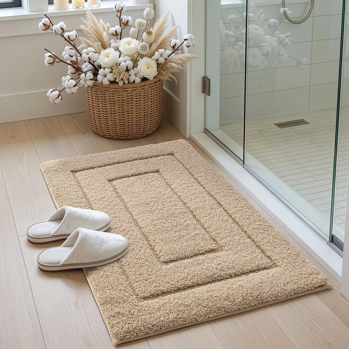 DEXI Bathroom Rugs 36x24, Non-Slip and Absorbent Bath Mat, Beige