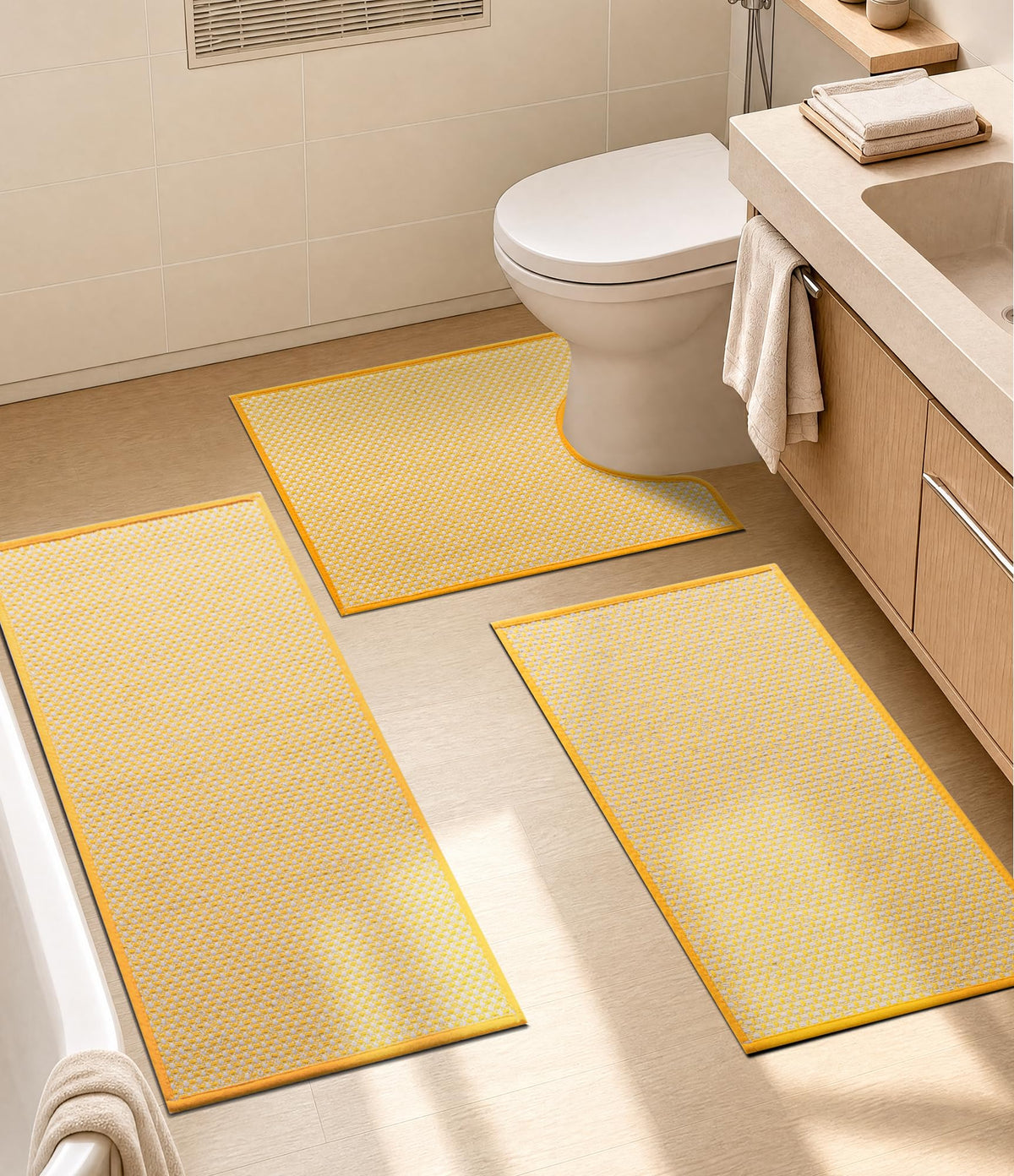 YIHOUSE Black Bathroom Rugs Sets 2 Pieces,Thin Bath Mat Quick Dry