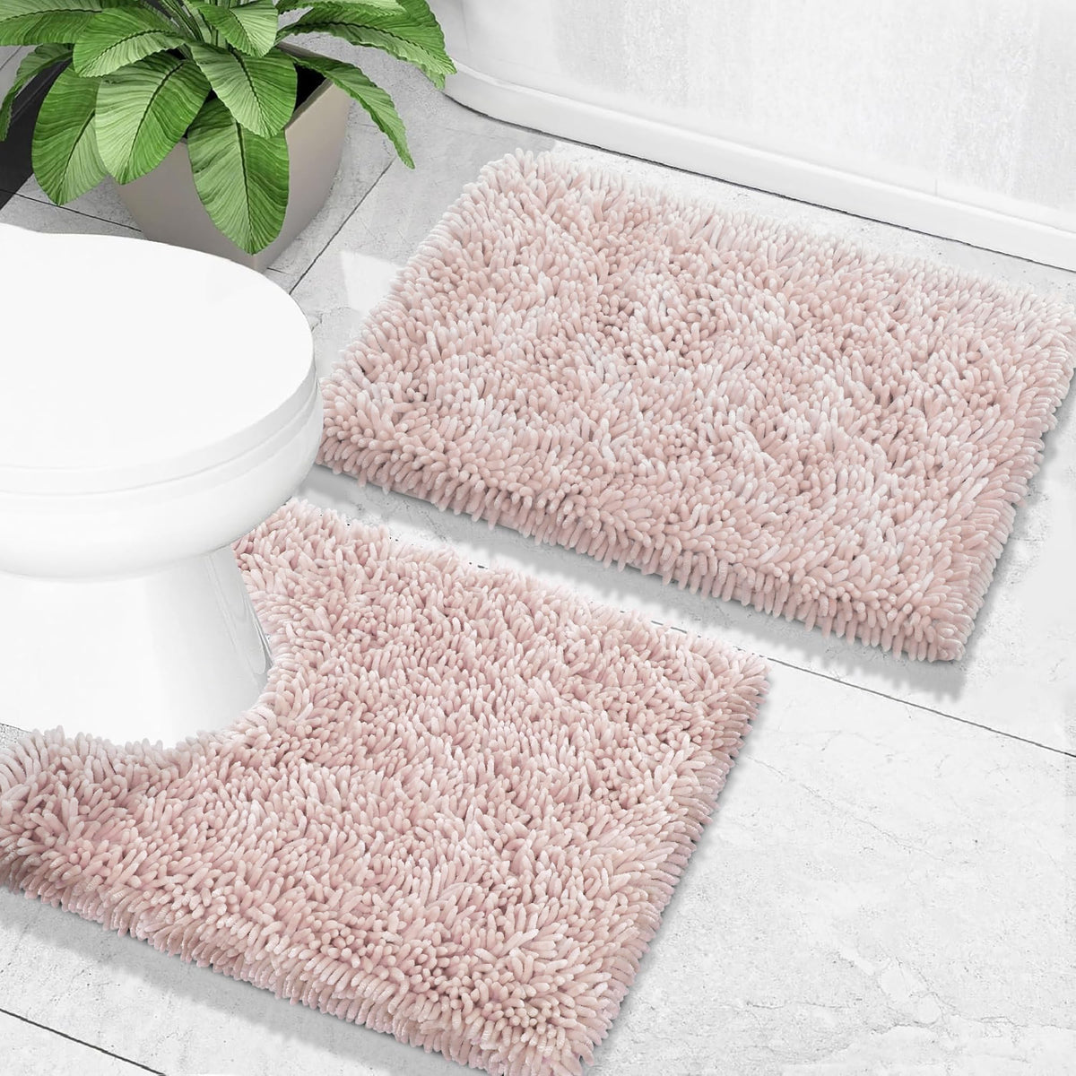 Yimobra Bathroom Rug Set 2 Piece, Luxury Shaggy Bath Mat Set with Non Slip Backing, Ultra Soft & Absorbent Mats for Bathroom Floor, Machine Washable, 31.5"x20"+24"x17", Dark Purple
