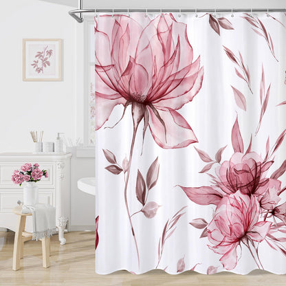 Blue Boho Floral Shower Curtain, Watercolor Botanical Design, 72 x 72