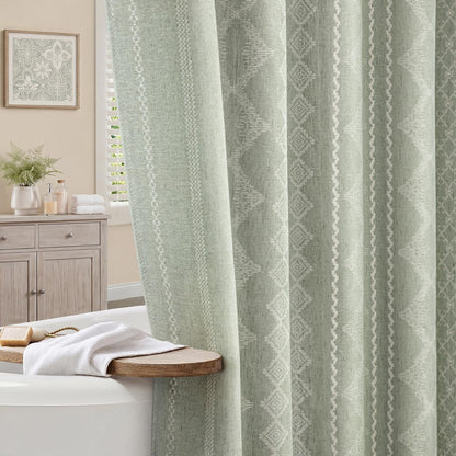 Nave Blue Boho Linen Shower Curtain,72" W x 72" L